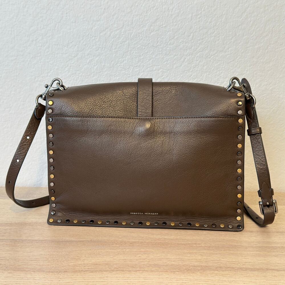 Rebecca Minkoff Nanine Studded Bag Brown Leather Crossbody Shoulder Purse Modern - Picture 11 of 16